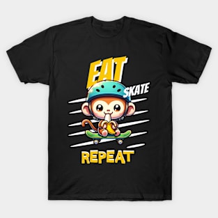 Eat Skate Repeat Kawaii Skateboarding Monkey T-Shirt